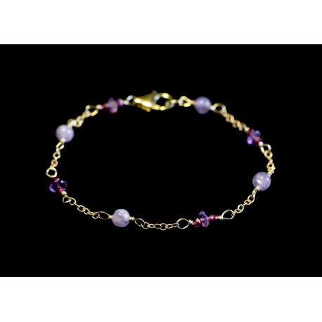 Bracelet Gold Filled, Lépidolite, Améthyste et Grenat